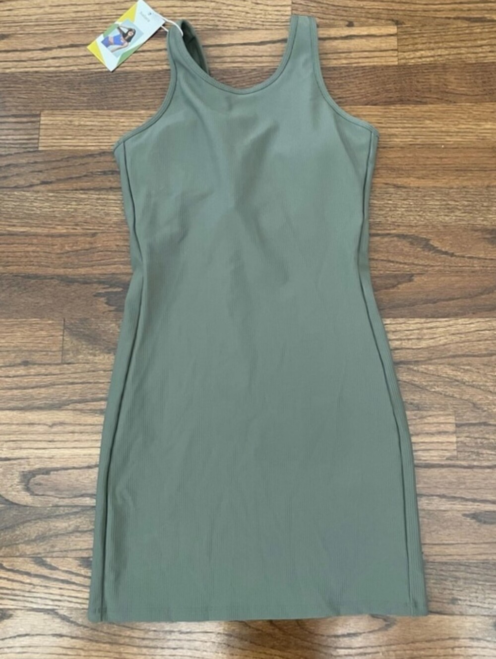 HALARA Sleeveless Ribbed Cut Out Back Mid Bodycon Dress in Moss Green - Picture 2 of 4